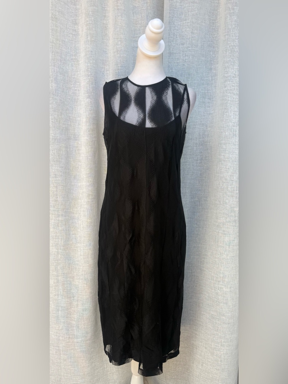 DKNY black see through midi sheath dress